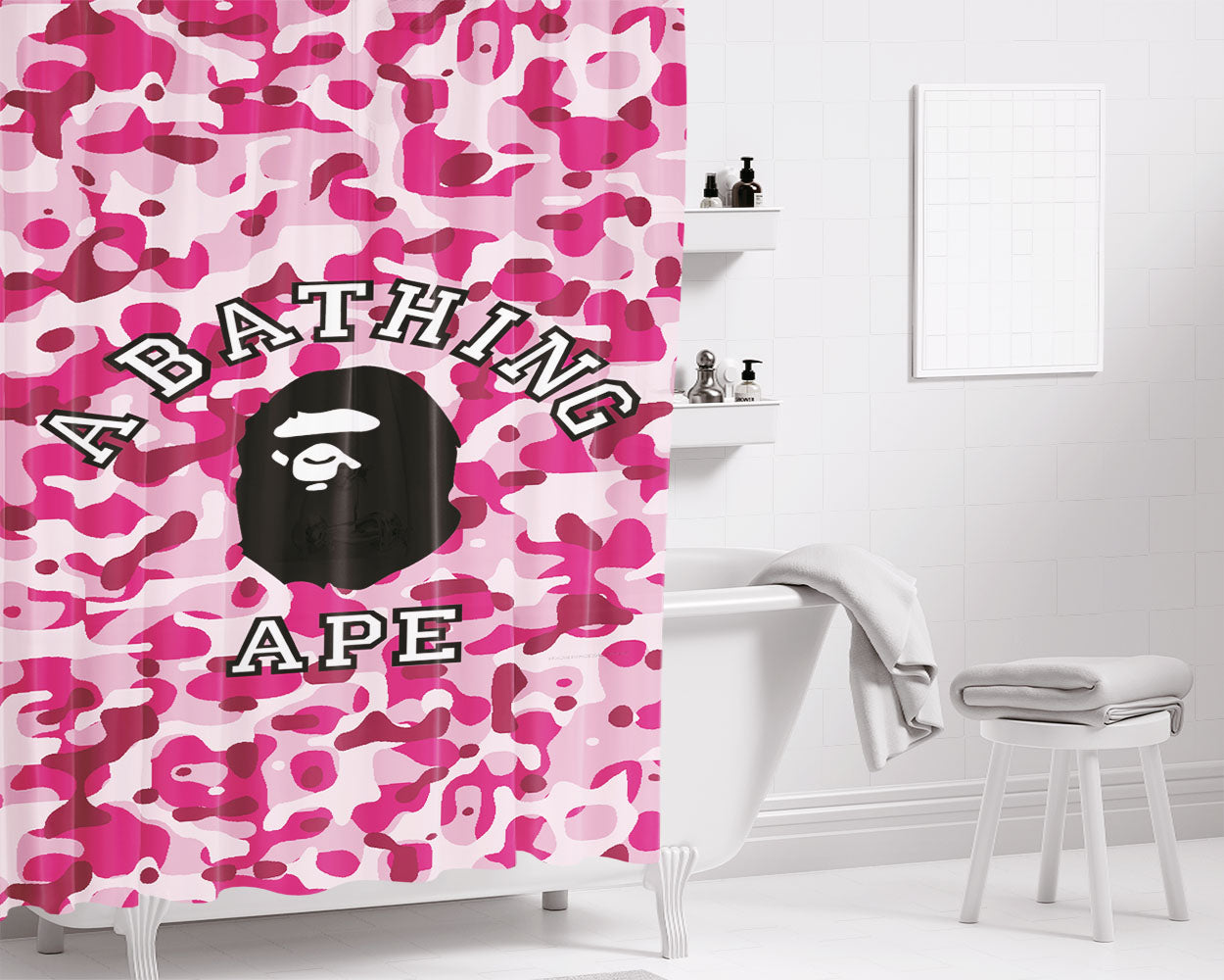 A-Pink Bathroom Shower Curtain Fabric Waterproof | 66 X 72 Inch