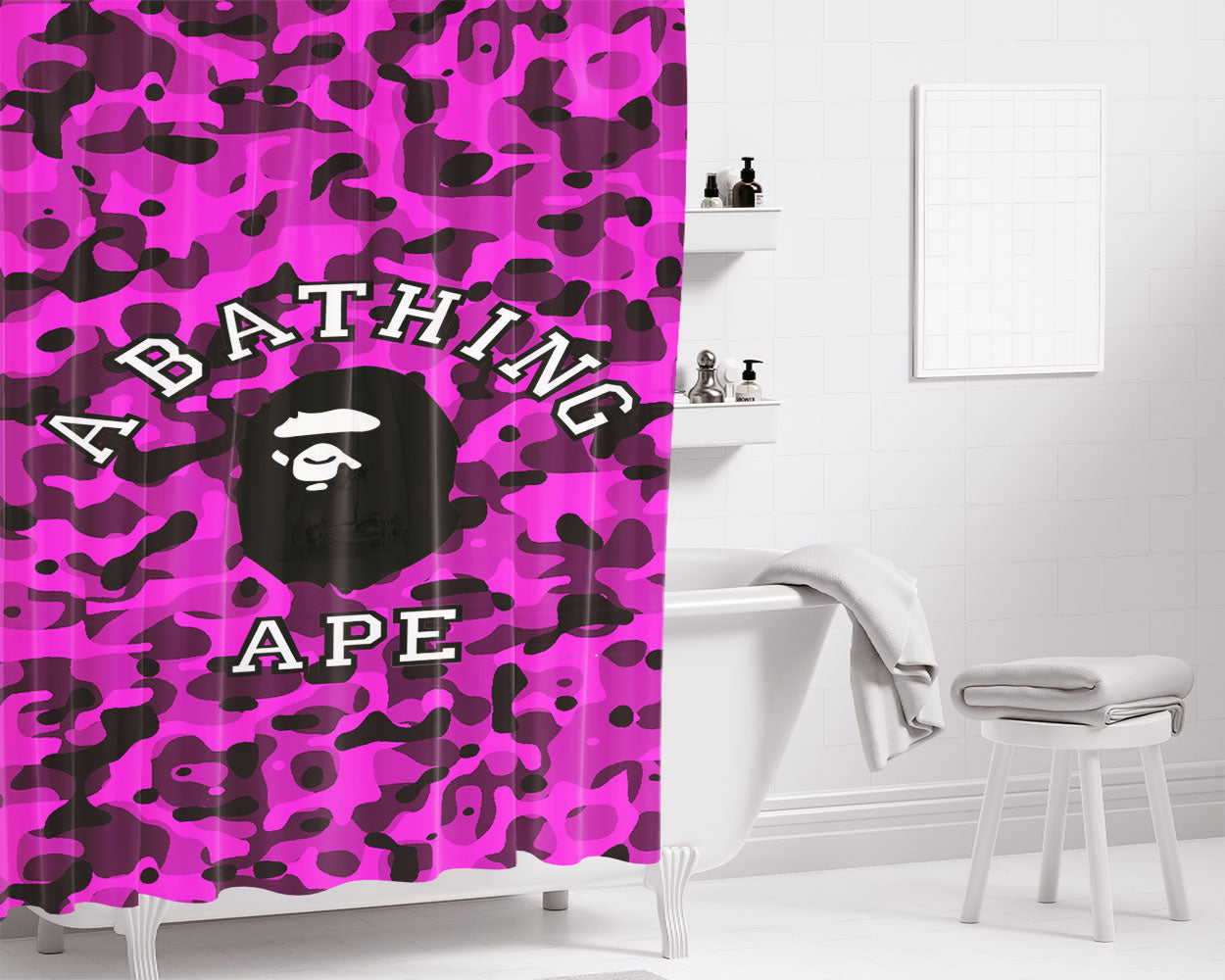 A Bathing Ape Blue Purple Bathroom Shower Curtain Fabric Waterproof | 66 X 72 Inch