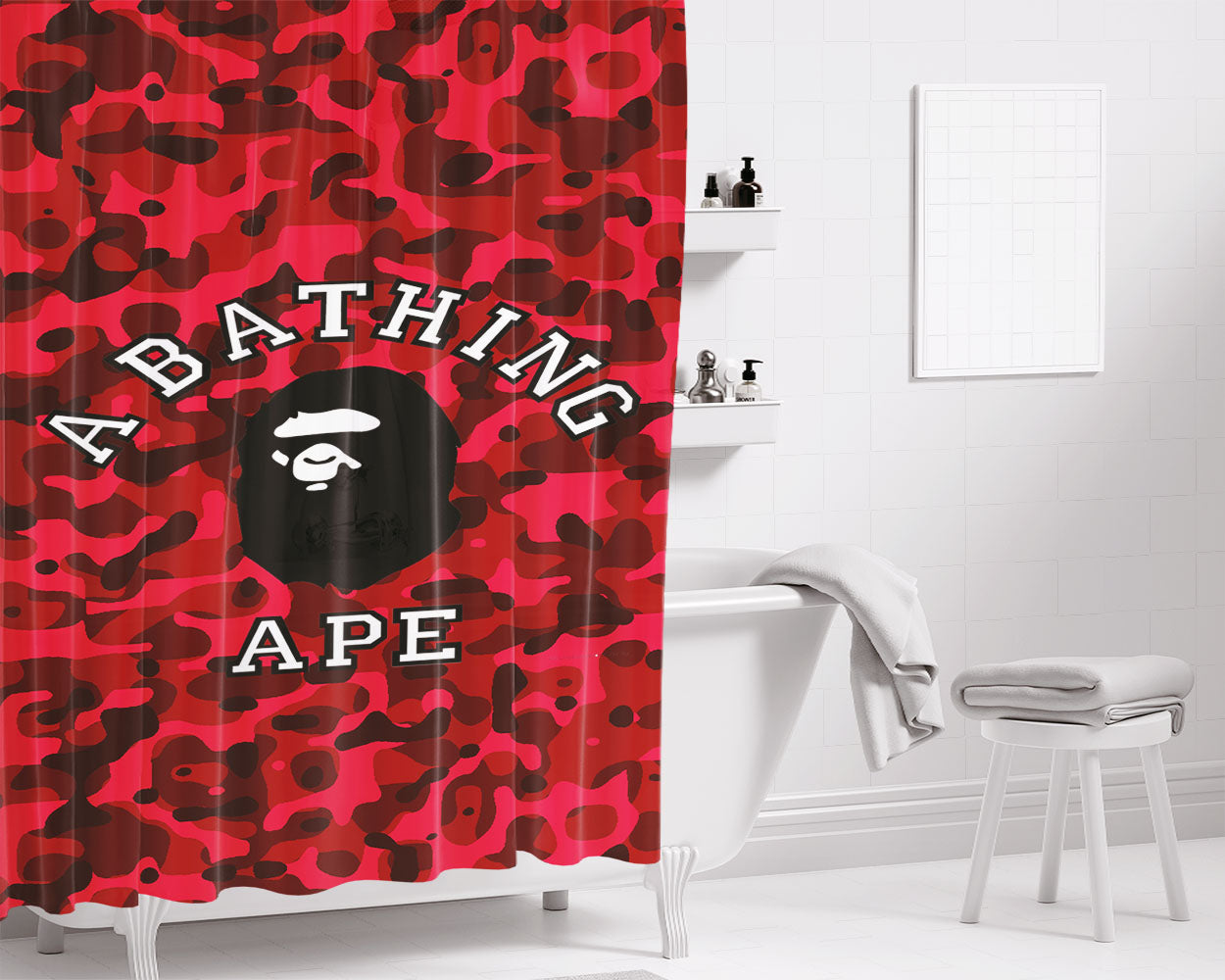 A Bathing Ape Blue Bathroom Shower Curtain Fabric Waterproof | 66 X 72 Inch
