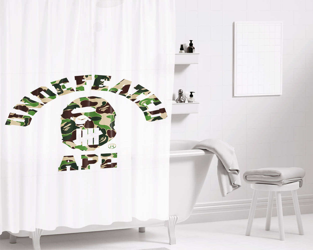 A Bathing Ape Grey Bathroom Shower Curtain Fabric Waterproof | 66 X 72 Inch