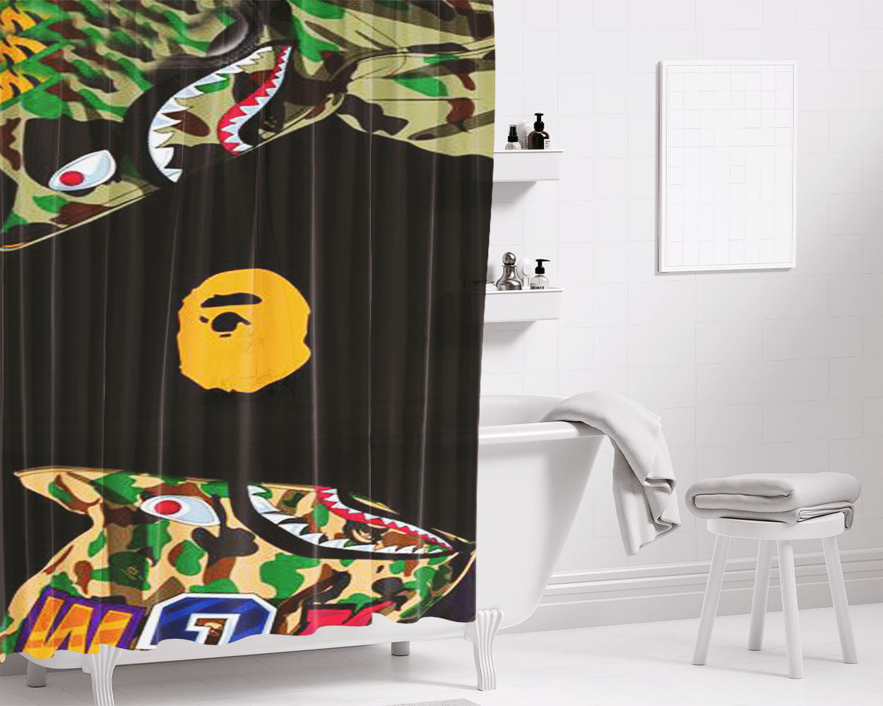 A Bathing Ape Pink Bathroom Shower Curtain Fabric Waterproof | 66 X 72 Inch