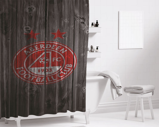 Aberdeen Fc Scotland Soccer Logo Dark Wood Wallpaper Bathroom Shower Curtain Fabric Waterproof | 66 X 72 Inch