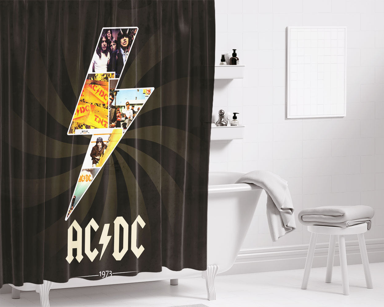 Acdc Black Ice Bathroom Shower Curtain Fabric Waterproof | 66 X 72 Inch