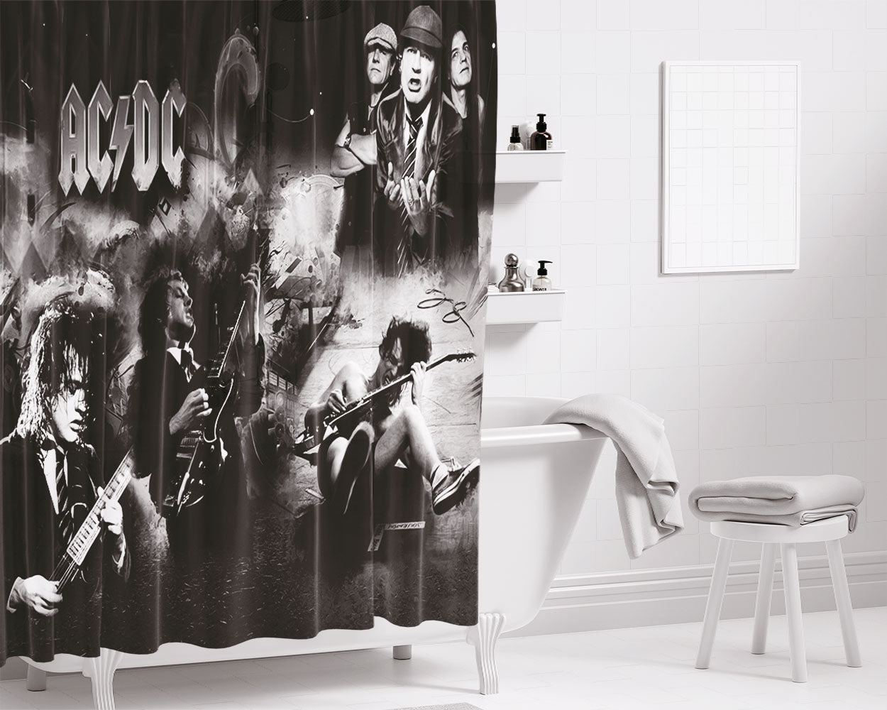 Acdc Rock N Roll Train Bathroom Shower Curtain Fabric Waterproof | 66 X 72 Inch