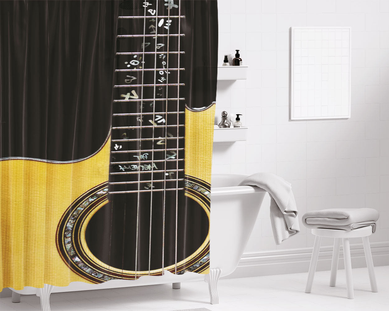 Acoustic Guitar Epiphone Wallpaper Bathroom Shower Curtain Fabric Waterproof | 66 X 72 Inch