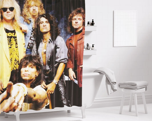Aerosmith Wings Logo Dark Wood Wallpaper Bathroom Shower Curtain Fabric Waterproof | 66 X 72 Inch