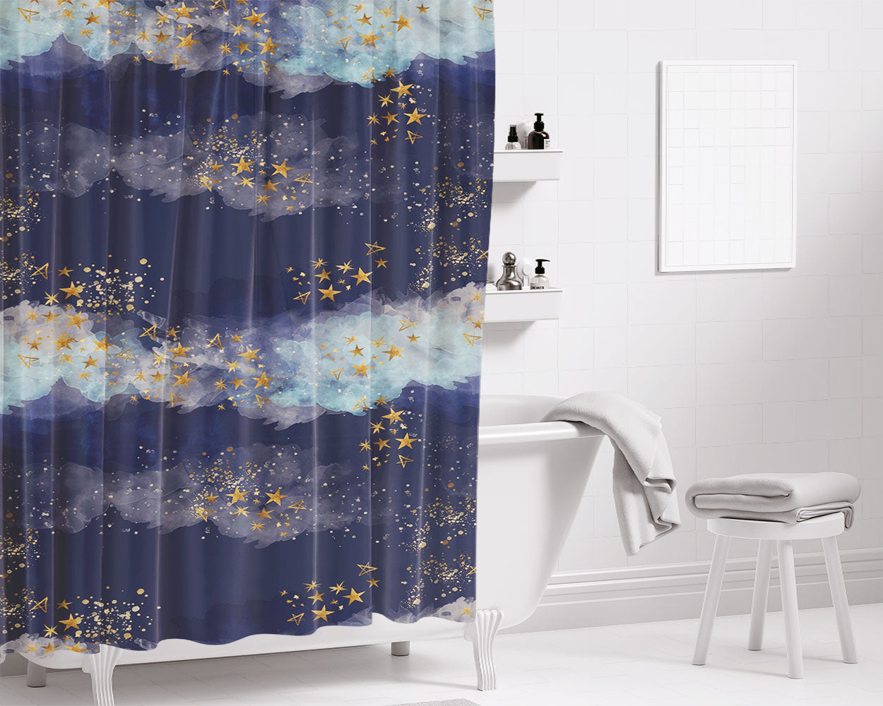 Aesthetic Teal Wallp Bathroom Shower Curtain Fabric Waterproof | 66 X 72 Inch