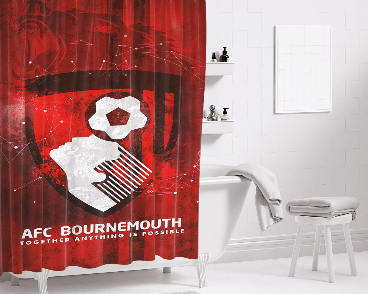 Afc Ajax Soccer Logo Dark Wood Wallpaper Bathroom Shower Curtain Fabric Waterproof | 66 X 72 Inch