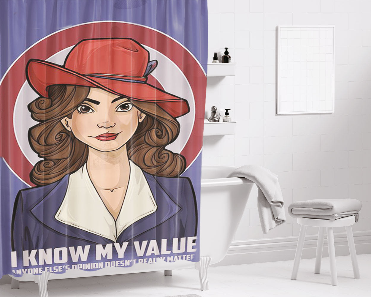 Agent Carter Quote I Know My Value Capt Bathroom Shower Curtain Fabric Waterproof | 66 X 72 Inch