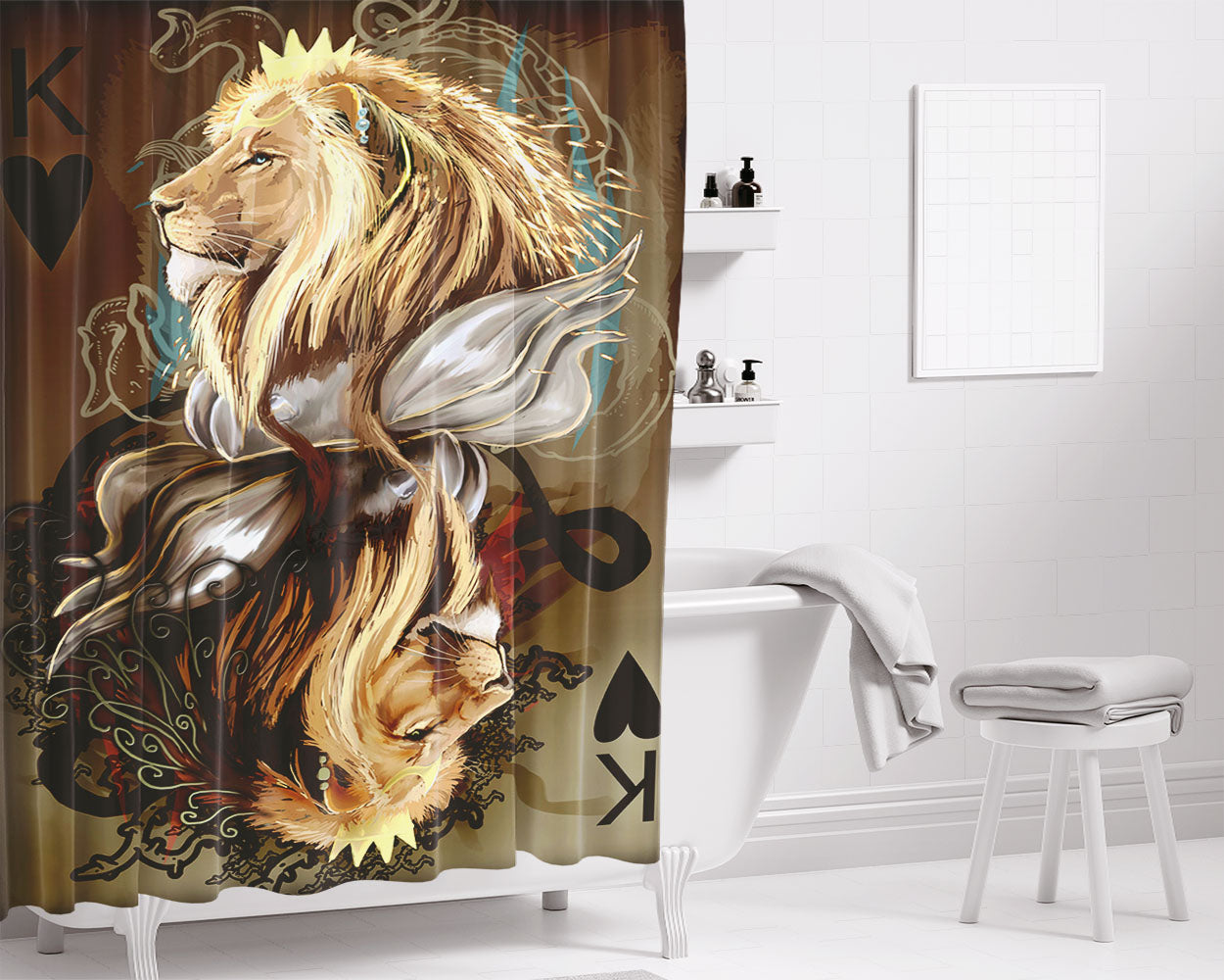 King Of Diamonds Playing Card Bathroom Shower Curtain Fabric Waterproof | 66 X 72 Inch