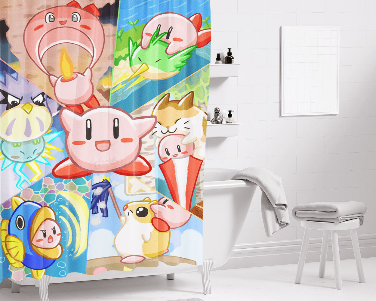 Kirby Dreamland And All Friends Bathroom Shower Curtain Fabric Waterproof | 66 X 72 Inch