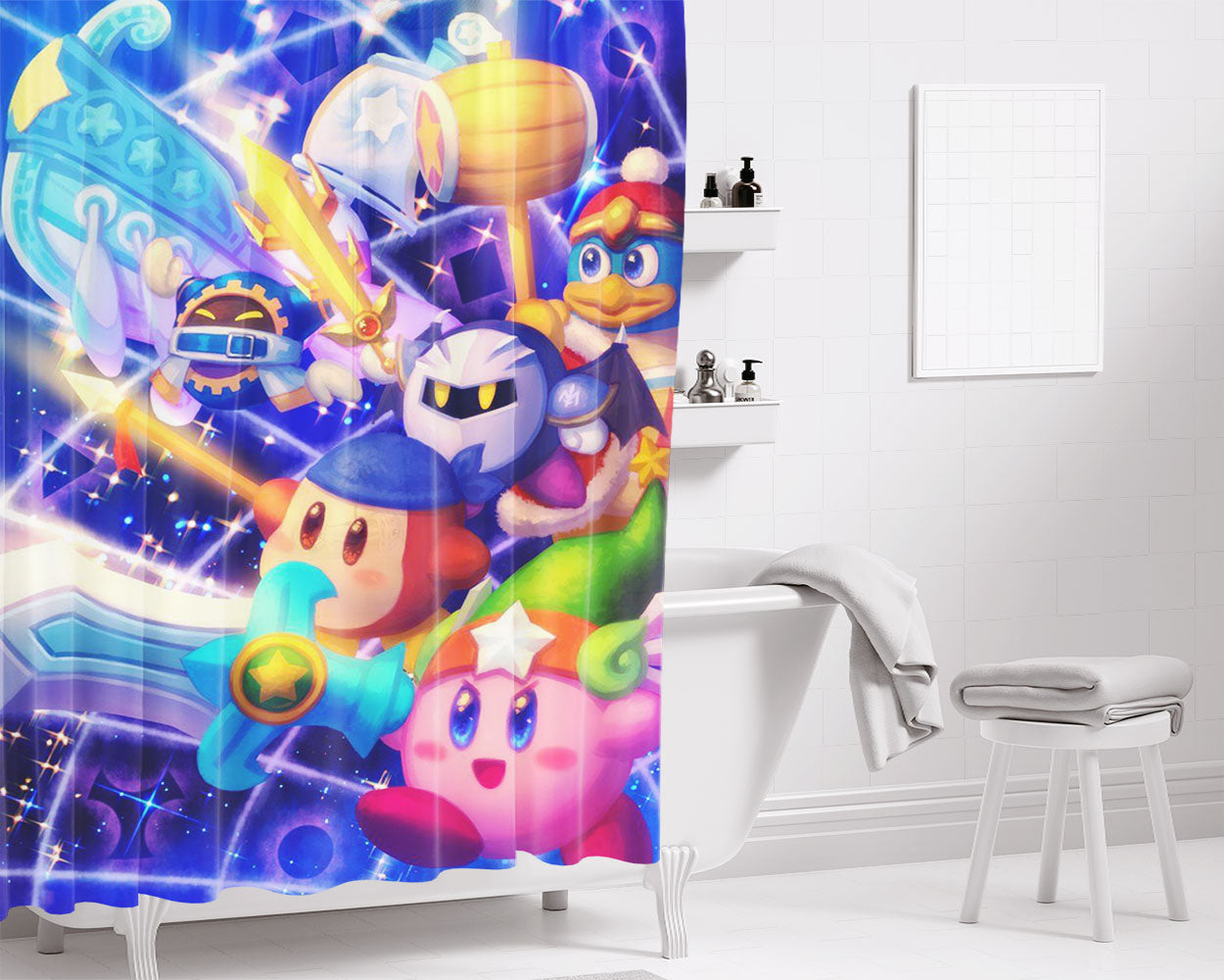 Kirby Dreamland And Friends Bathroom Shower Curtain Fabric Waterproof | 66 X 72 Inch