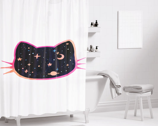 Kitty Cat Face Cute Pattern Bathroom Shower Curtain Fabric Waterproof | 66 X 72 Inch