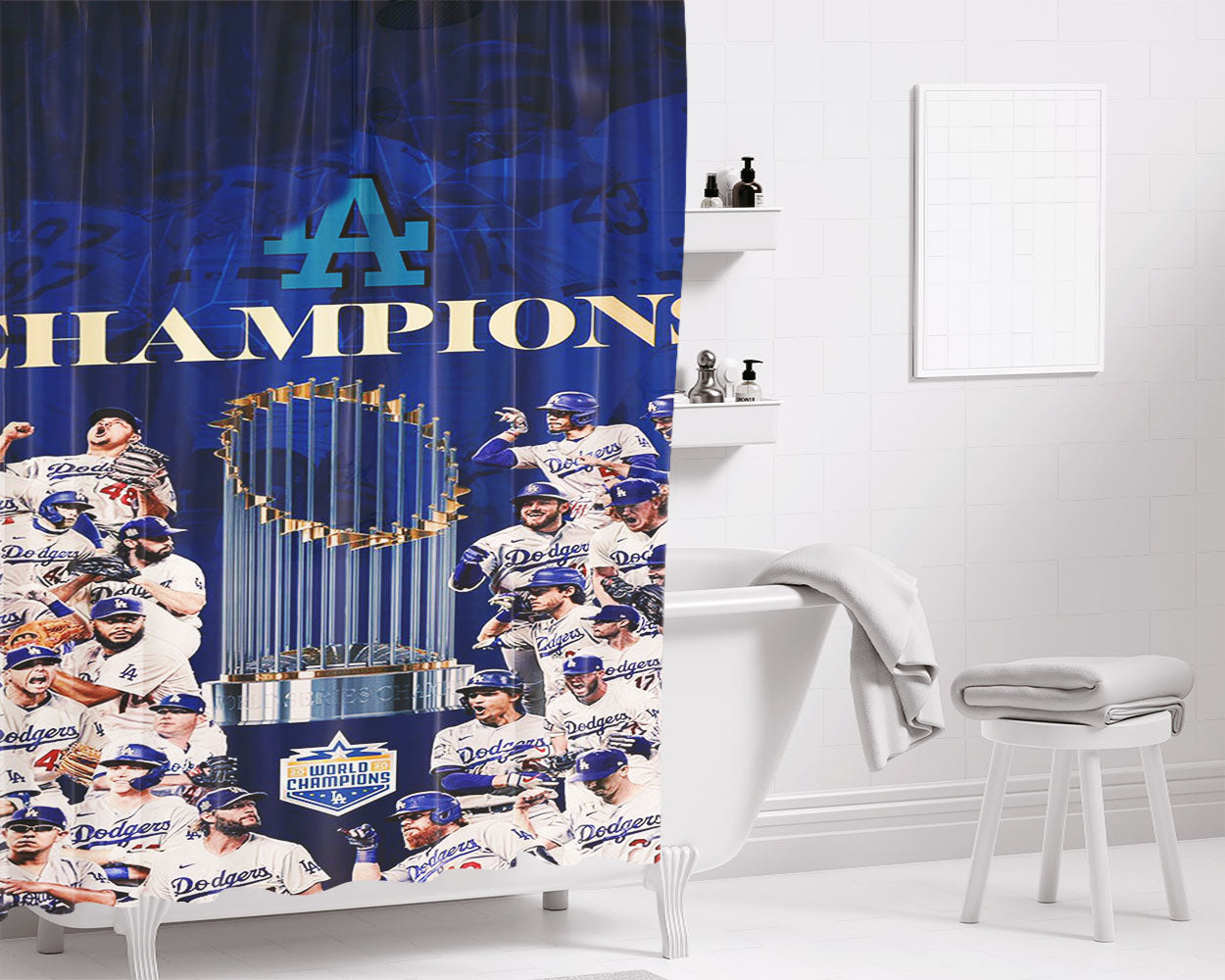 La Dodgers Champions Bathroom Shower Curtain Fabric Waterproof | 66 X 72 Inch