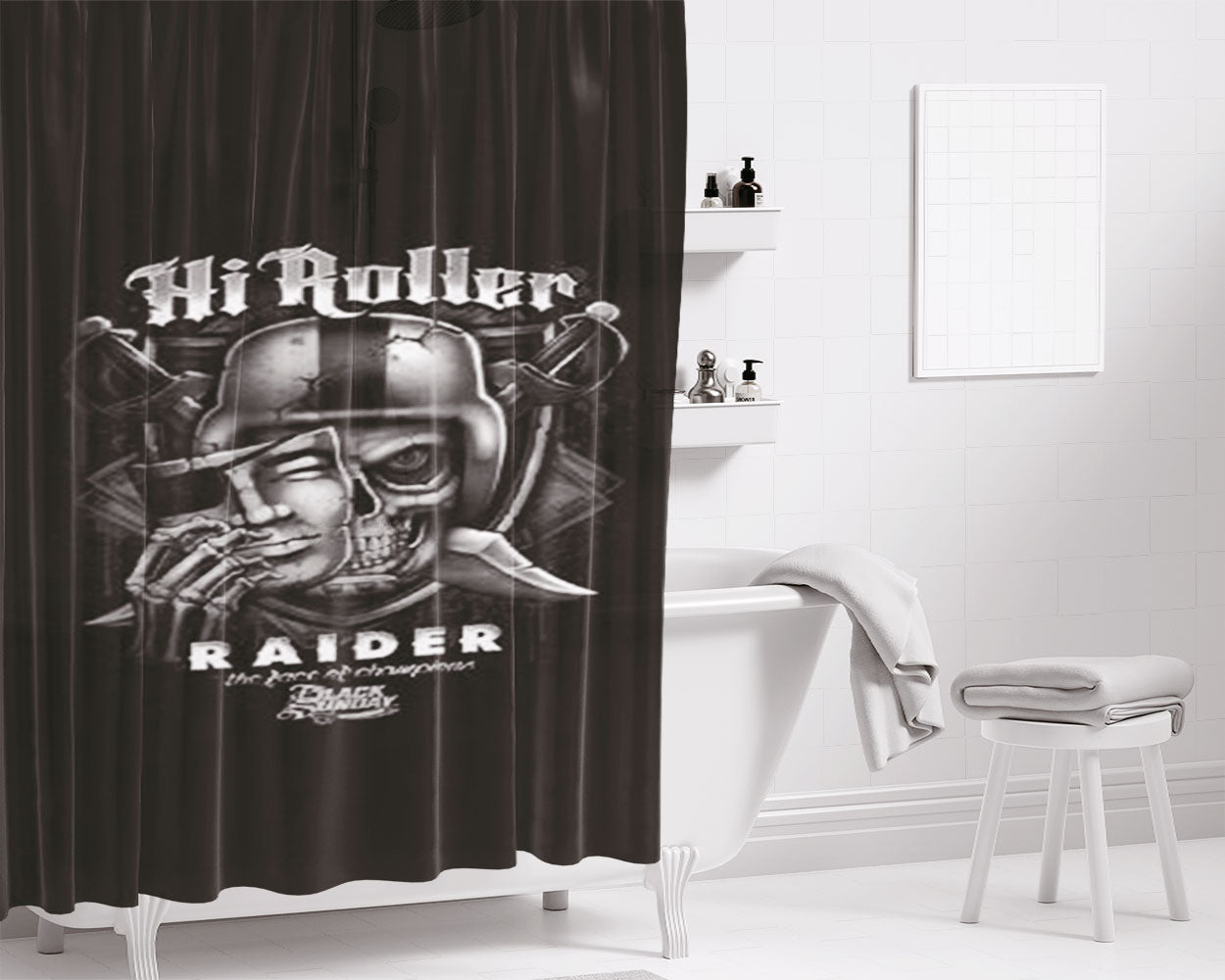 Oakland Raiders Face Of Champions Bathroom Shower Curtain Fabric Waterproof | 66 X 72 Inch