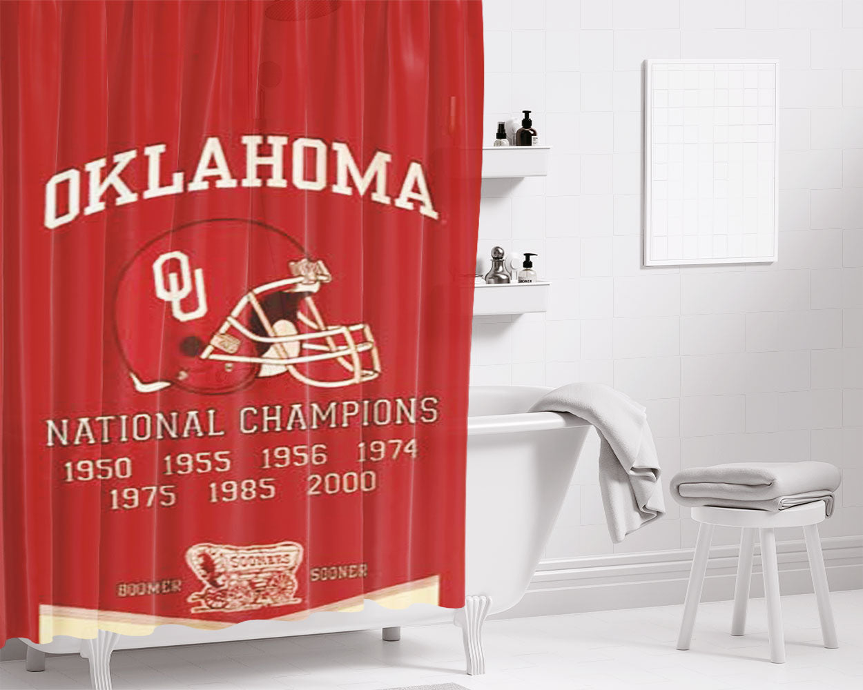 Oklahoma Sooners Championship Banner Bathroom Shower Curtain Fabric Waterproof | 66 X 72 Inch
