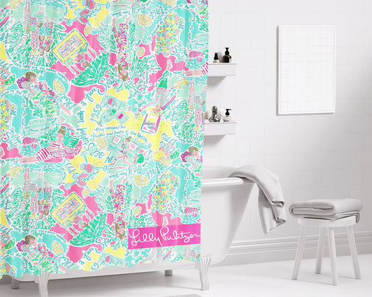 Pastel Summer Lilly Puli Bathroom Shower Curtain Fabric Waterproof | 66 X 72 Inch