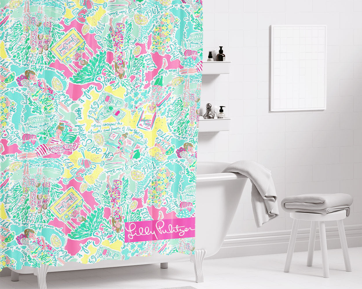 Pastel Summer Lilly Pulitzer Bathroom Shower Curtain Fabric Waterproof | 66 X 72 Inch