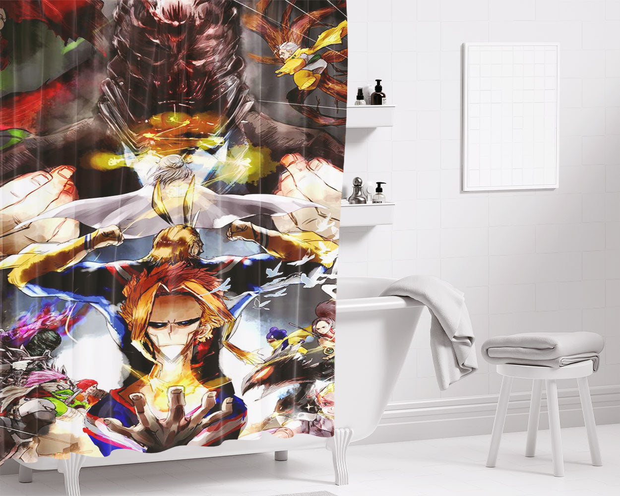 All Might Vs All For Bathroom Shower Curtain Fabric Waterproof | 66 X 72 Inch