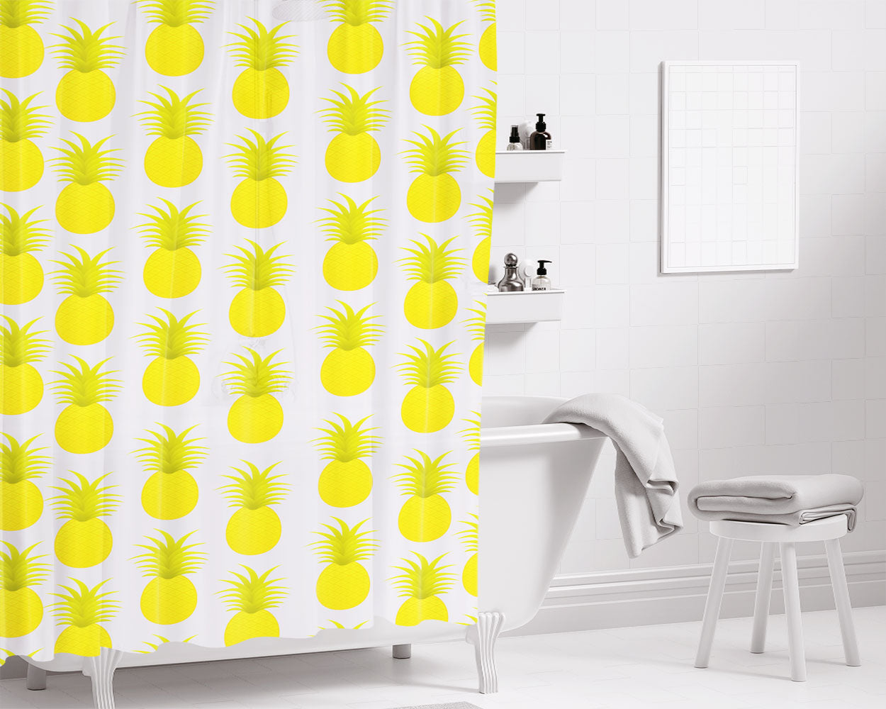 Pineapples Summer Bathroom Shower Curtain Fabric Waterproof | 66 X 72 Inch