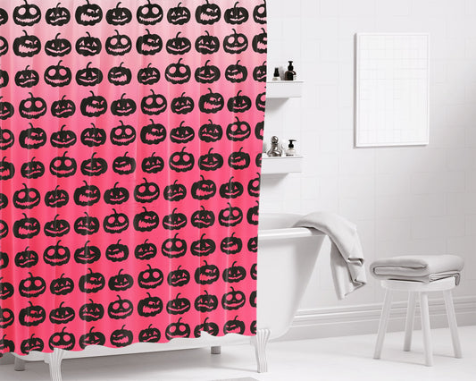 Pink Pumpkins Pattern Silhouette Collections Art Prints Bathroom Shower Curtain Fabric Waterproof | 66 X 72 Inch