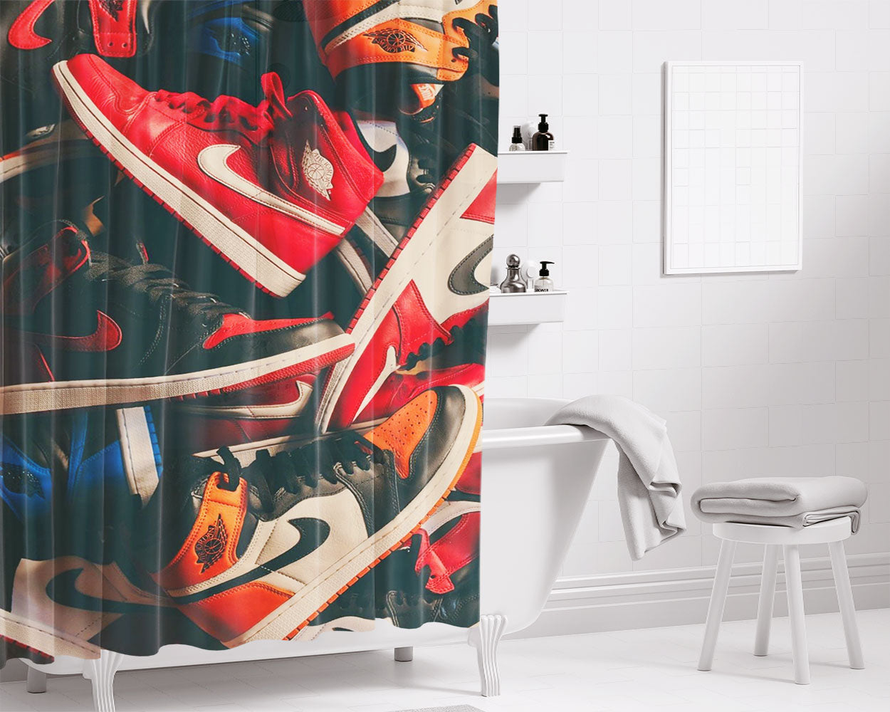 Port Sneaker Footwear Wallpaper Bathroom Shower Curtain Fabric Waterproof | 66 X 72 Inch