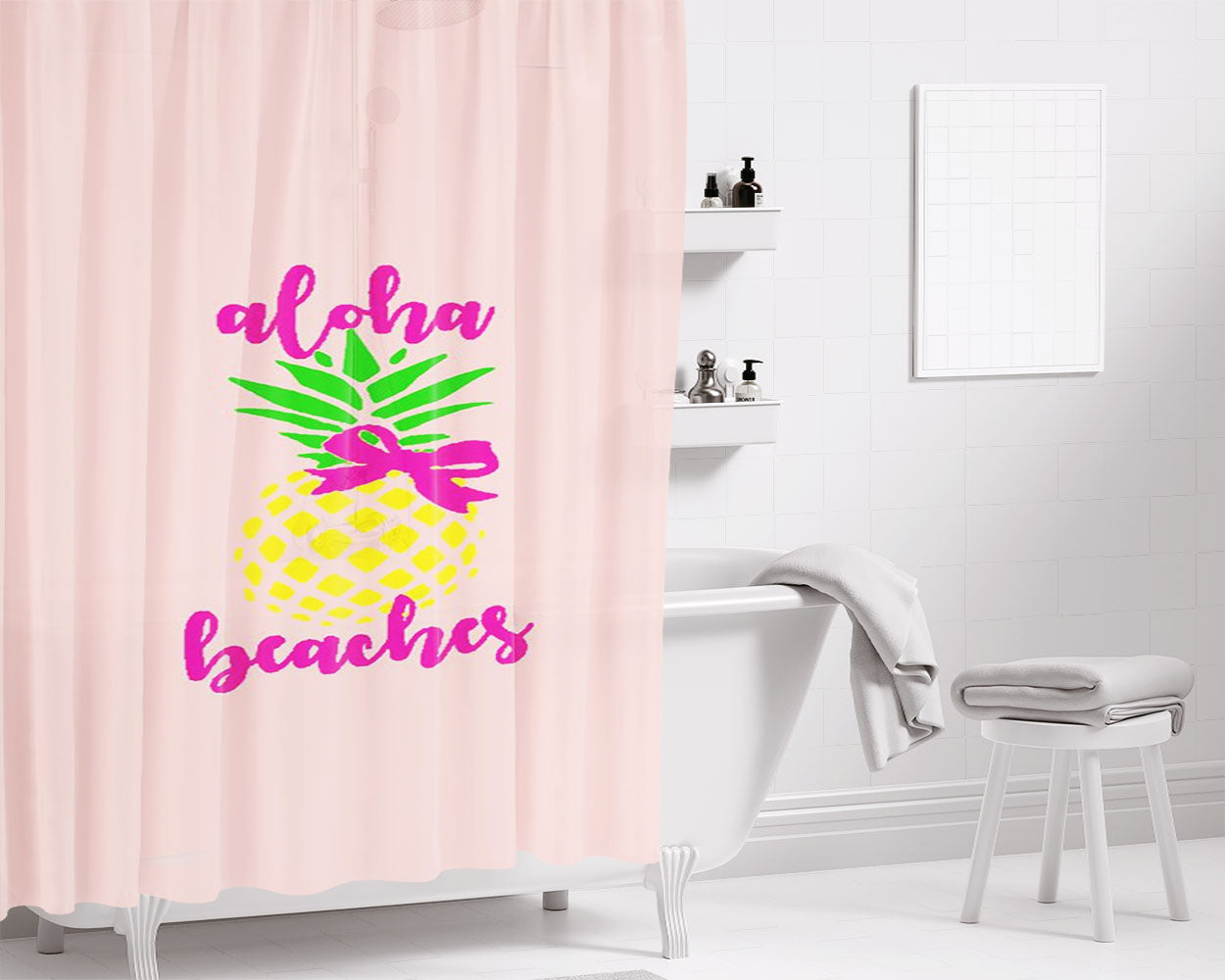 Aloha Beaches Summer Gift Bathroom Shower Curtain Fabric Waterproof | 66 X 72 Inch