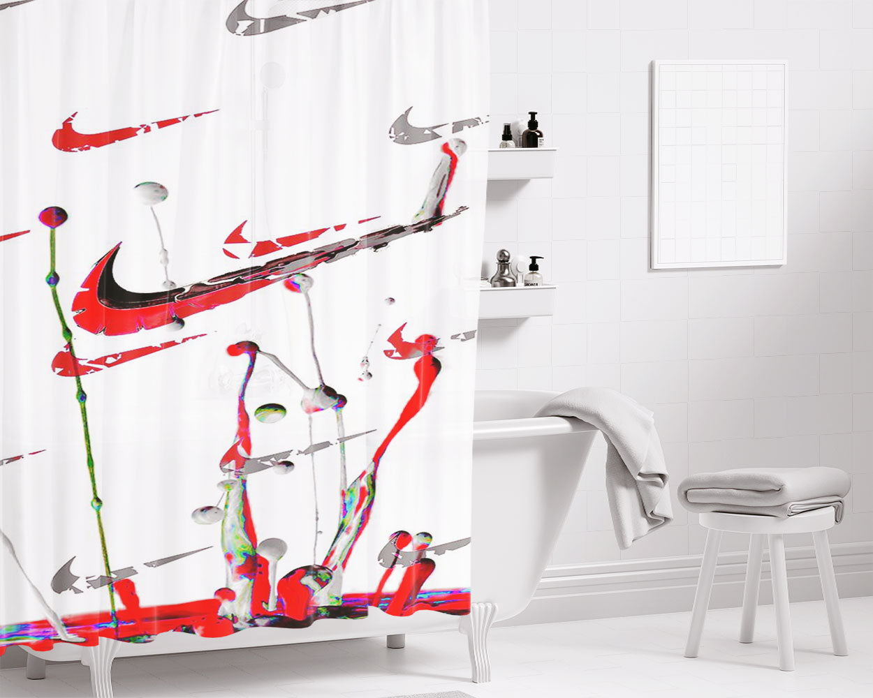 Splatter Splash Color Nike Pattern Style Bathroom Shower Curtain Fabric Waterproof | 66 X 72 Inch
