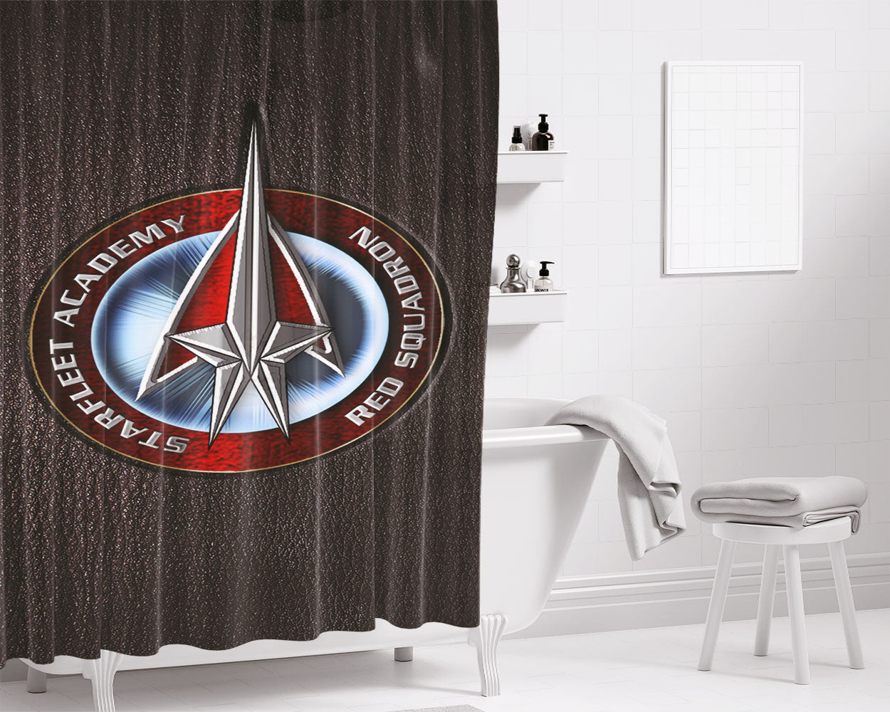 Starfleet Academy Red Squadron Bathroom Shower Curtain Fabric Waterproof | 66 X 72 Inch
