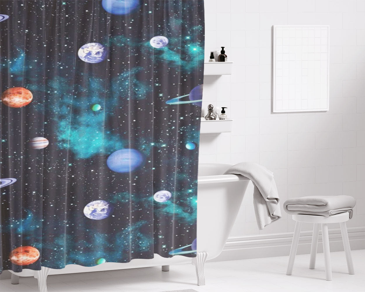 Starlight In The Galaxy Amazing Pattern Bathroom Shower Curtain Fabric Waterproof | 66 X 72 Inch