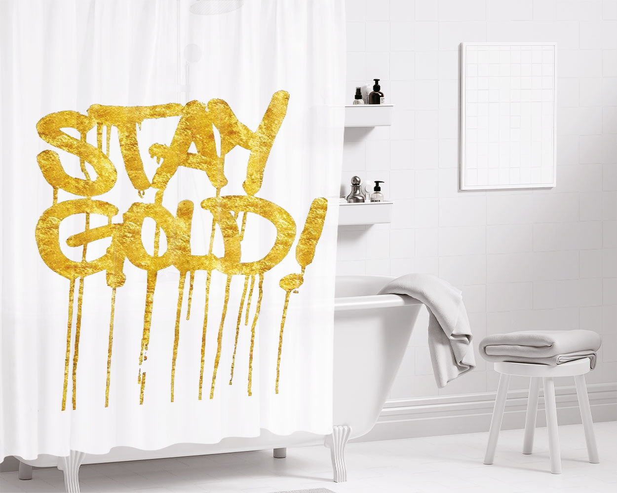 Stay Gold Dorado Glitter Pattern Bathroom Shower Curtain Fabric Waterproof | 66 X 72 Inch