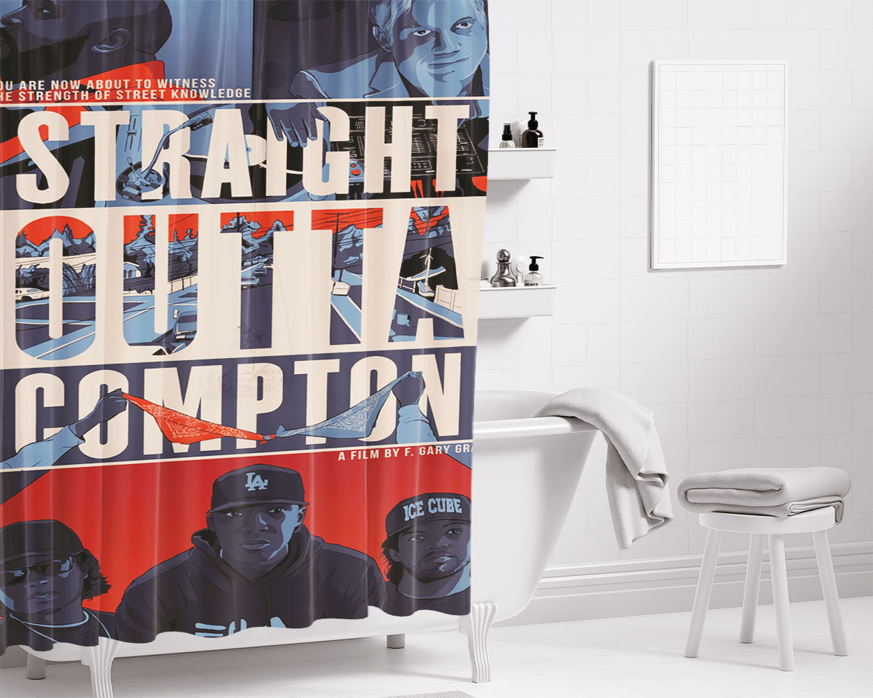 Straight Outa Compton Pop Art Bathroom Shower Curtain Fabric Waterproof | 66 X 72 Inch