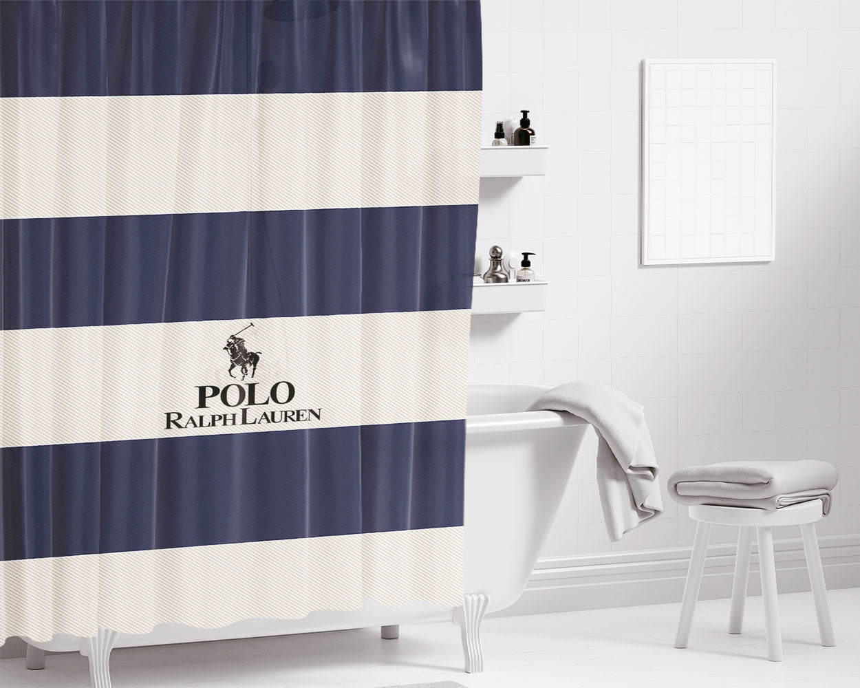 Stripe Polo Ralph Lauren Bathroom Shower Curtain Fabric Waterproof | 66 X 72 Inch