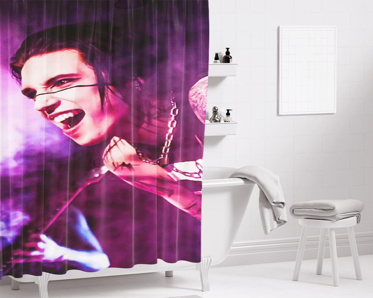 Andy Biersack On Flag Bathroom Shower Curtain Fabric Waterproof | 66 X 72 Inch