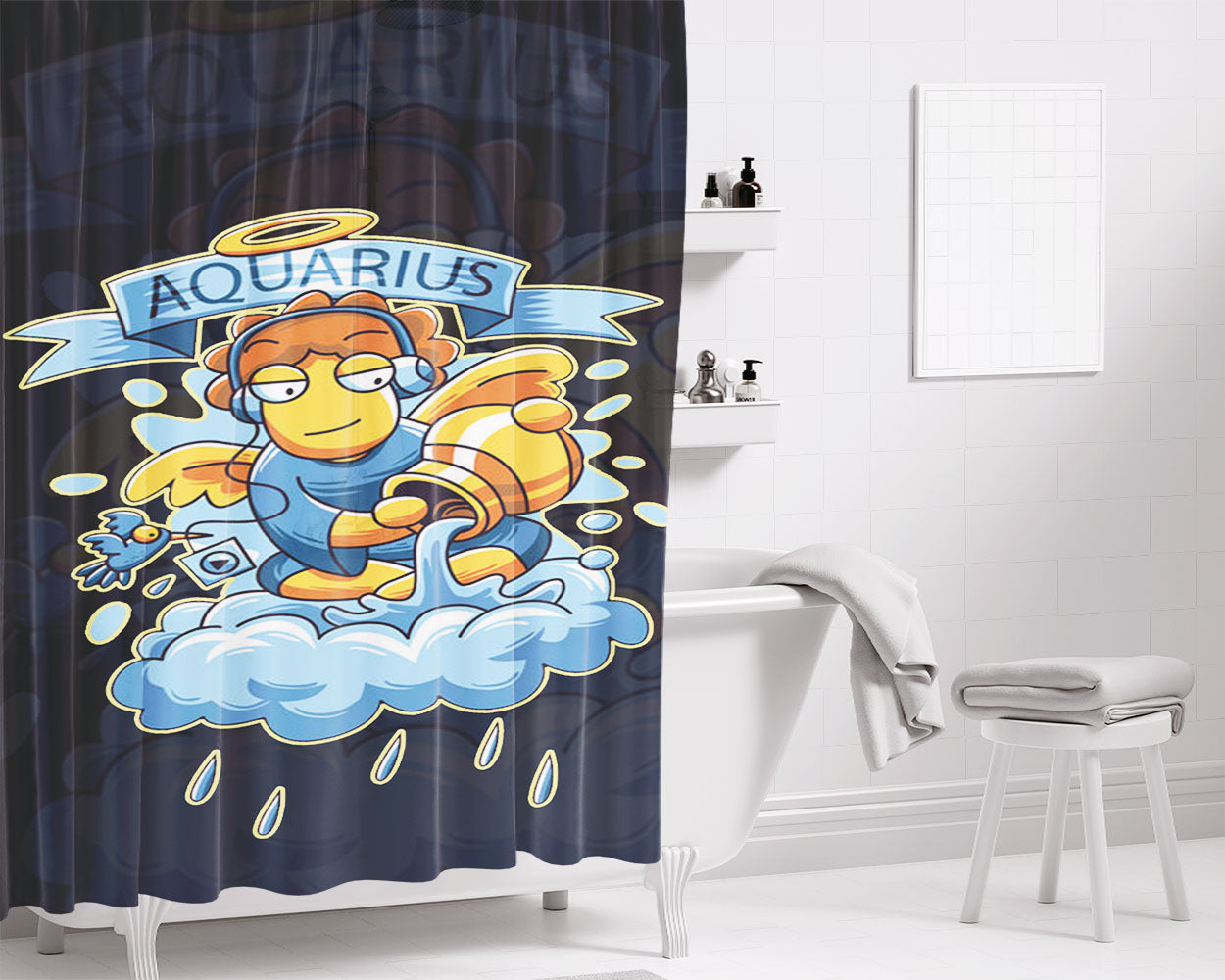 Aquarius Zodiac Bathroom Shower Curtain Fabric Waterproof | 66 X 72 Inch