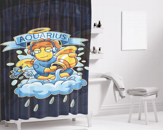 Aquarius Zodiac Bathroom Shower Curtain Fabric Waterproof | 66 X 72 Inch