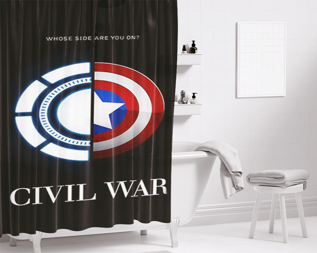 Arc Vs Shield Civil War Bathroom Shower Curtain Fabric Waterproof | 66 X 72 Inch