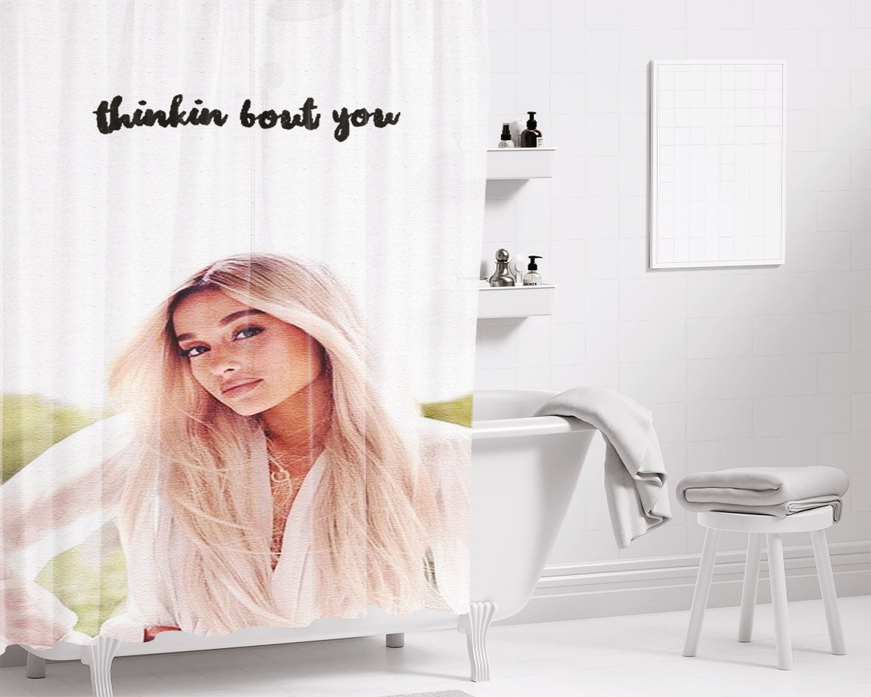 Ariana Granda Thinkin Bout You Bathroom Shower Curtain Fabric Waterproof | 66 X 72 Inch