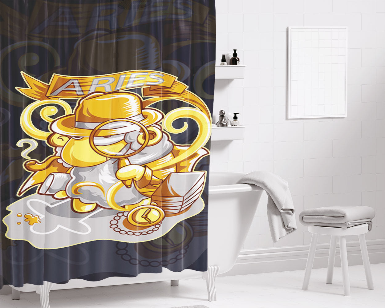 Aries Zodia Bathroom Shower Curtain Fabric Waterproof | 66 X 72 Inch