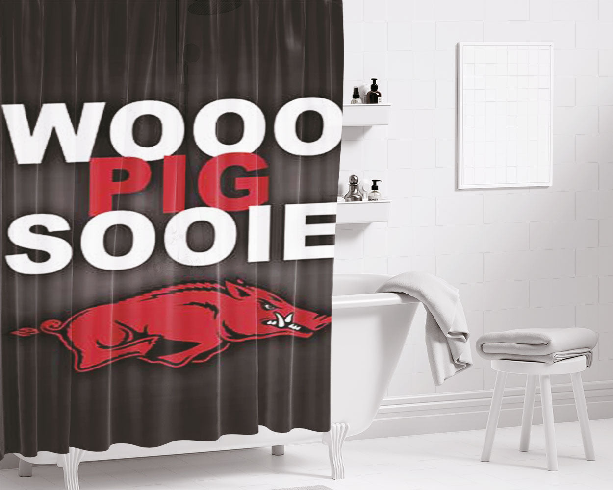 Arkansas Razorbacks Sooie Bathroom Shower Curtain Fabric Waterproof | 66 X 72 Inch
