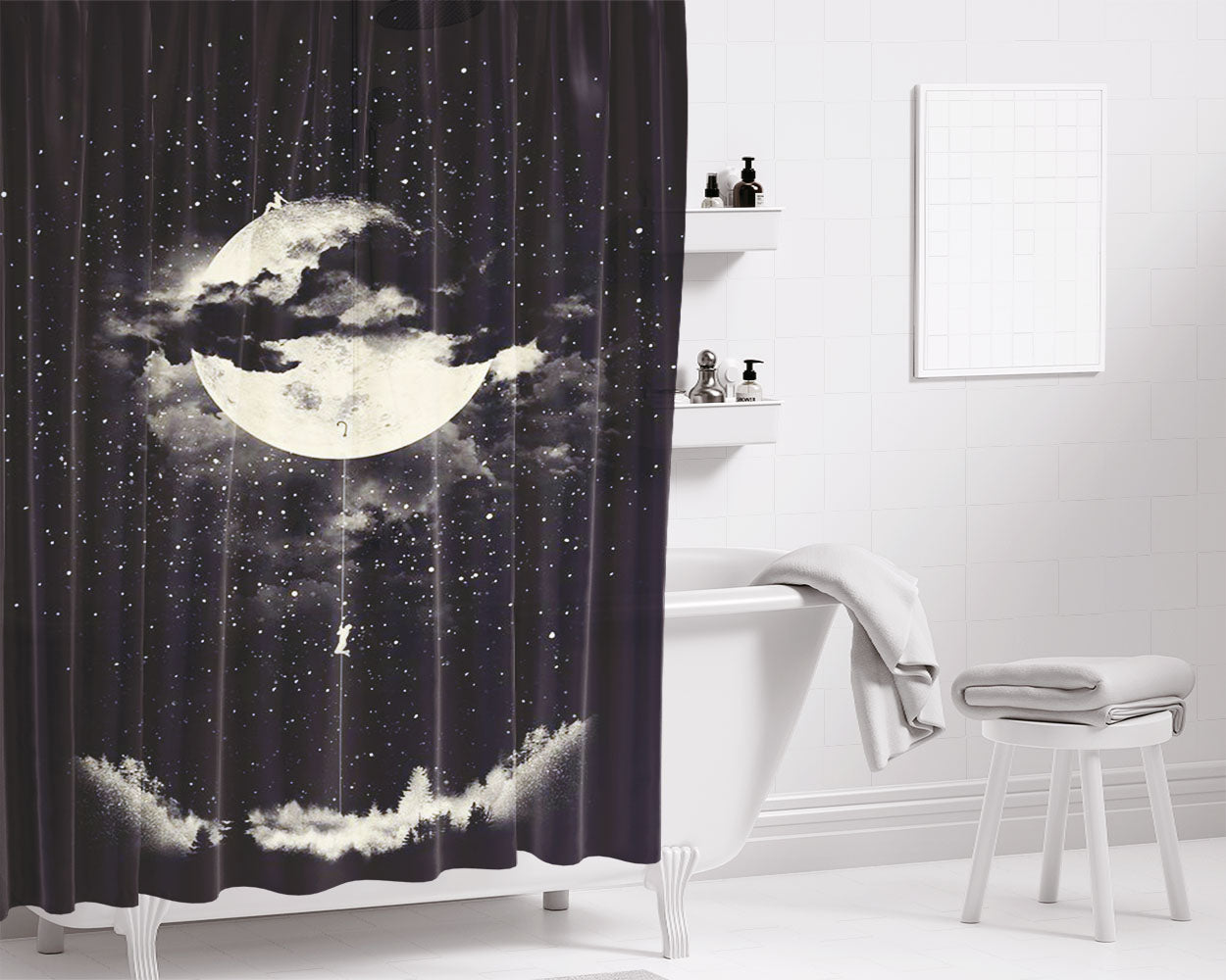 Art Moon My Love Bathroom Shower Curtain Fabric Waterproof | 66 X 72 Inch