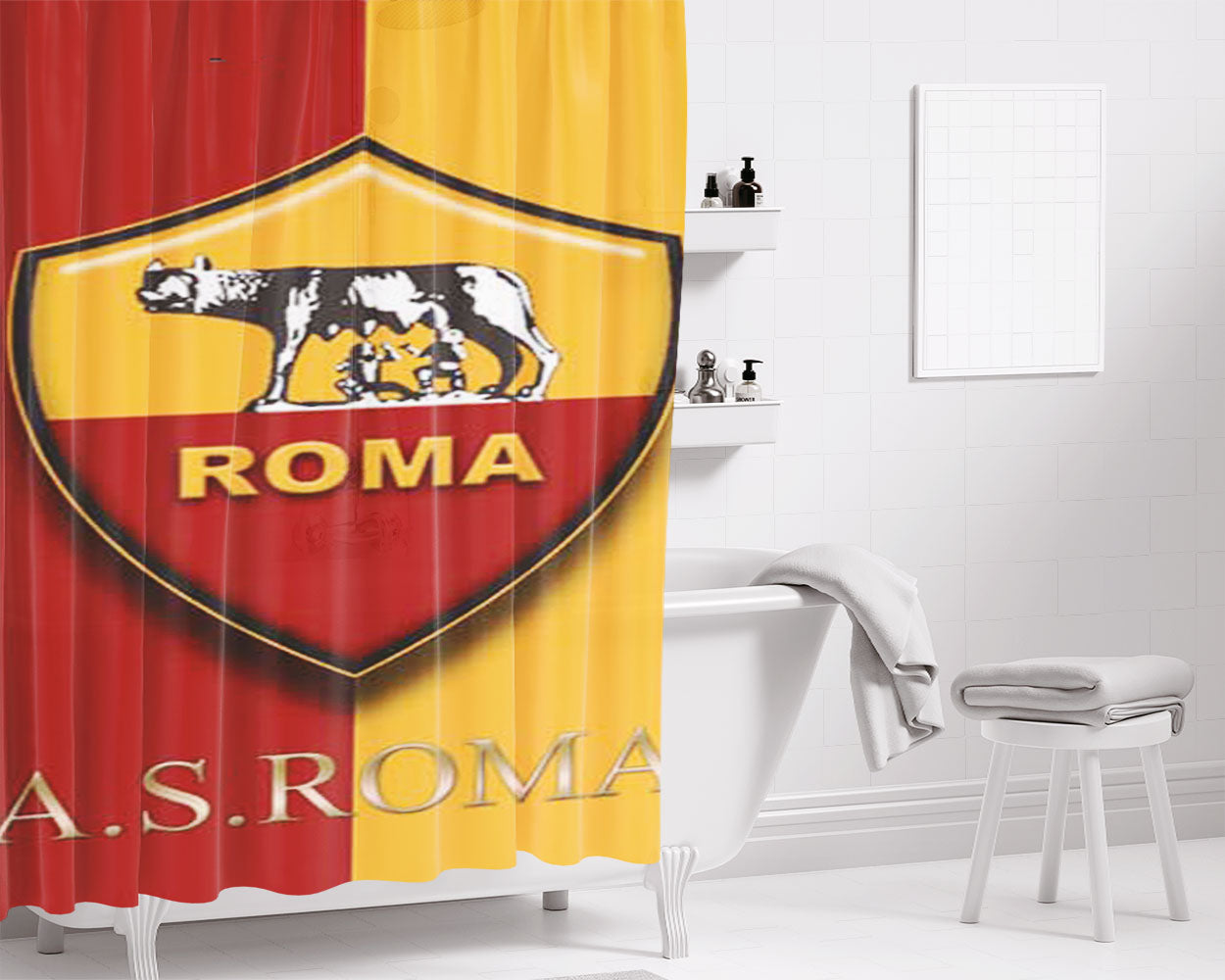 As Roma Logo Bathroom Shower Curtain Fabric Waterproof | 66 X 72 Inch