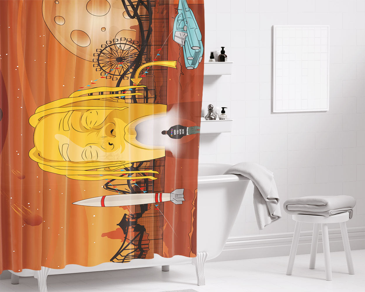 Astroworld Art Wallpaper Bathroom Shower Curtain Fabric Waterproof | 66 X 72 Inch