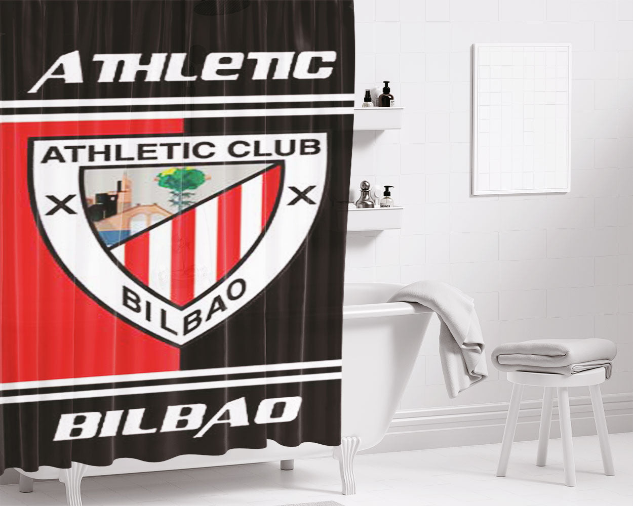 Athletic Club Bilbao Logo Bathroom Shower Curtain Fabric Waterproof | 66 X 72 Inch