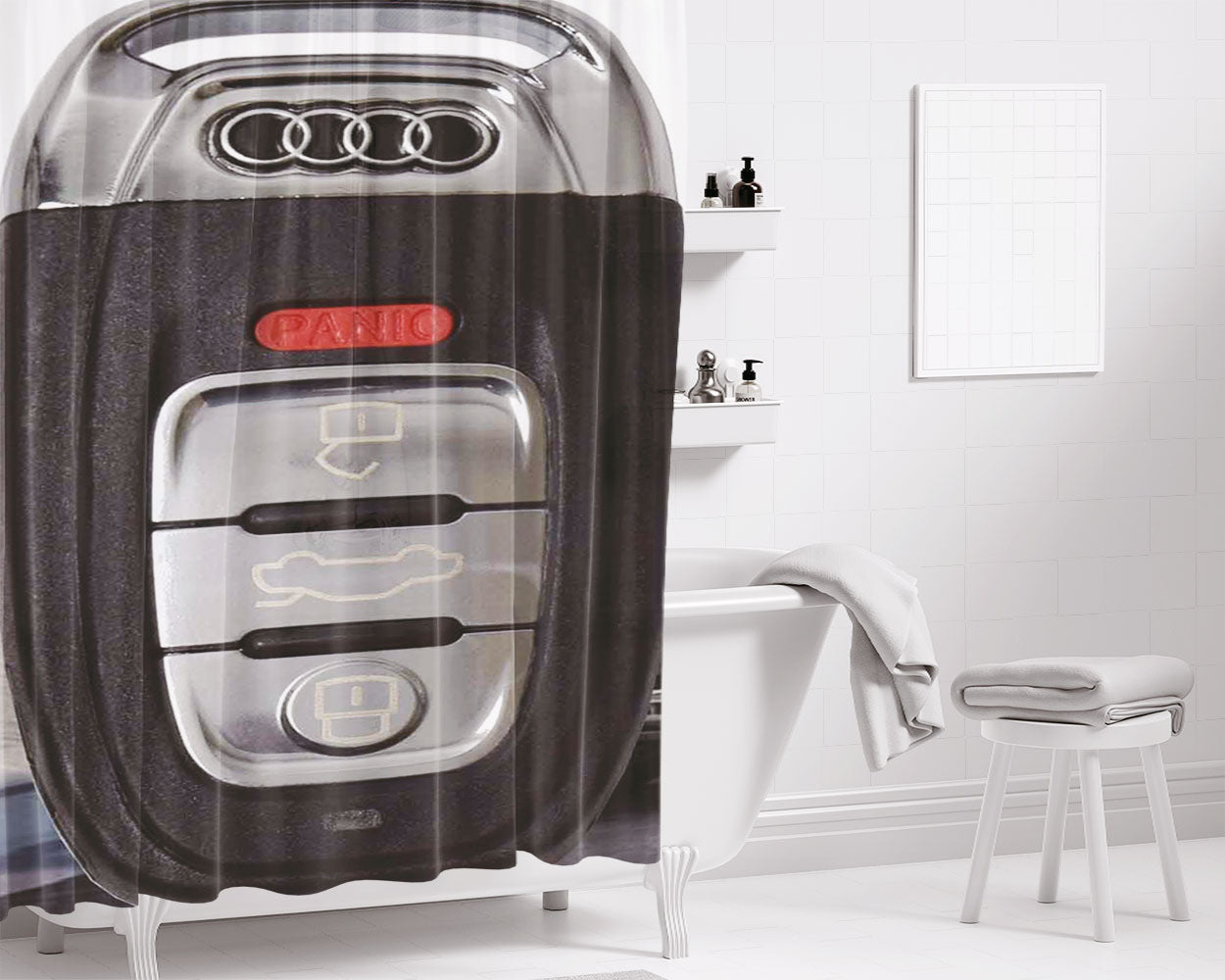 Audi Car Key Keychain Bathroom Shower Curtain Fabric Waterproof | 66 X 72 Inch