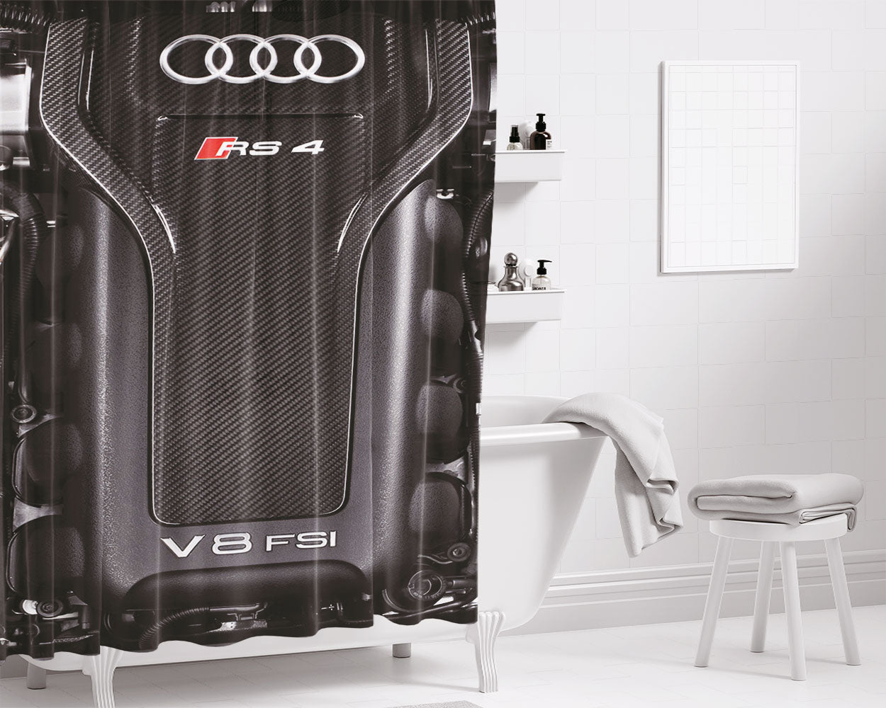 Audi F8 Engine Rs 4 Bathroom Shower Curtain Fabric Waterproof | 66 X 72 Inch
