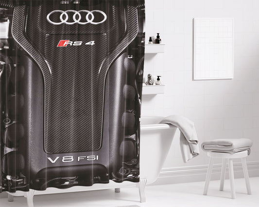 Audi F8 Engine Rs 4 Bathroom Shower Curtain Fabric Waterproof | 66 X 72 Inch