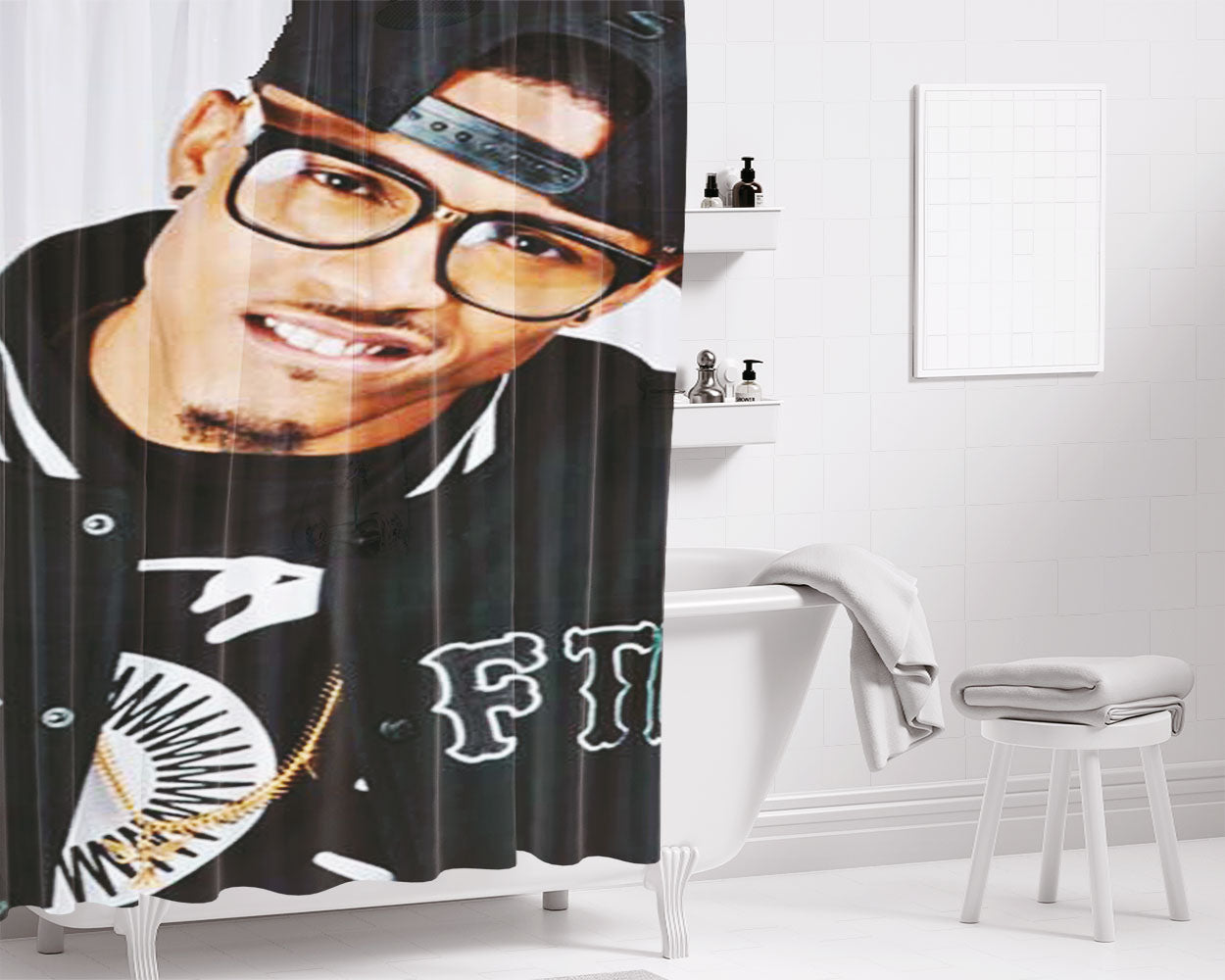 August Alsina Glasses Bathroom Shower Curtain Fabric Waterproof | 66 X 72 Inch