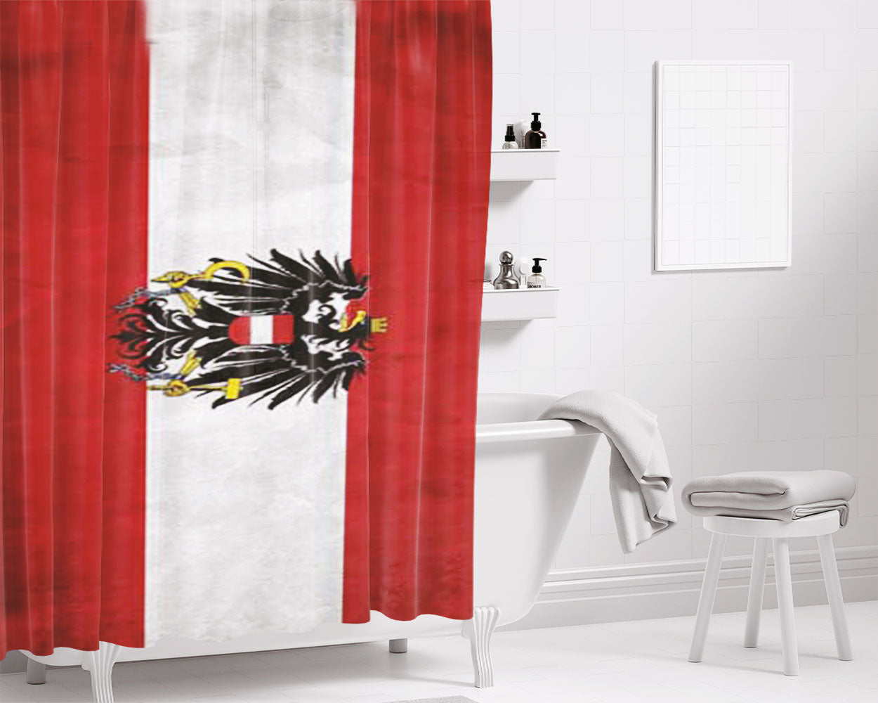 Austria Flag Texture Bathroom Shower Curtain Fabric Waterproof | 66 X 72 Inch