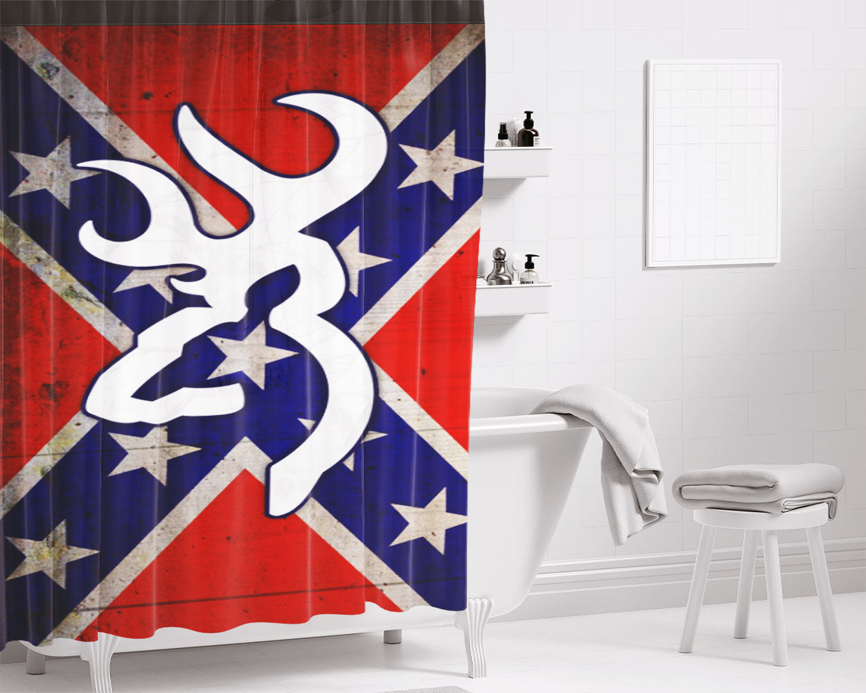 Browning Deer Camo Flag Bathroom Shower Curtain Fabric Waterproof | 66 X 72 Inch